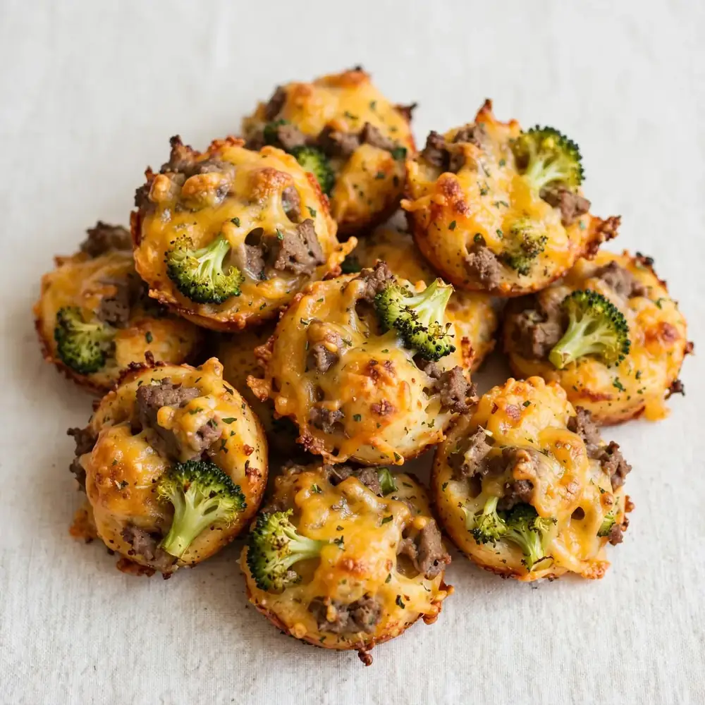 Broccoli, Cheddar, and Beef Protein Pizza Bites