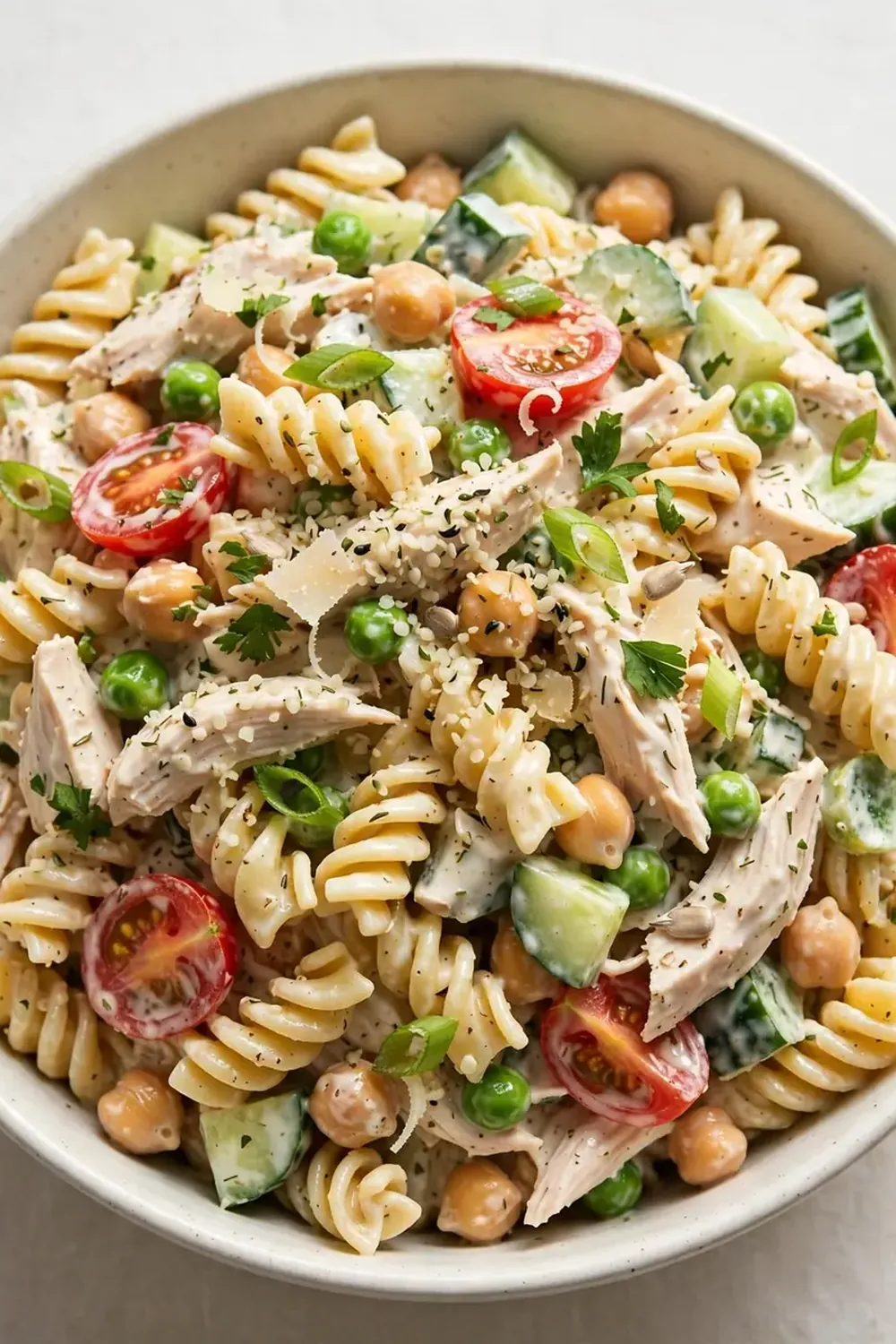 creamy high protein pasta salad