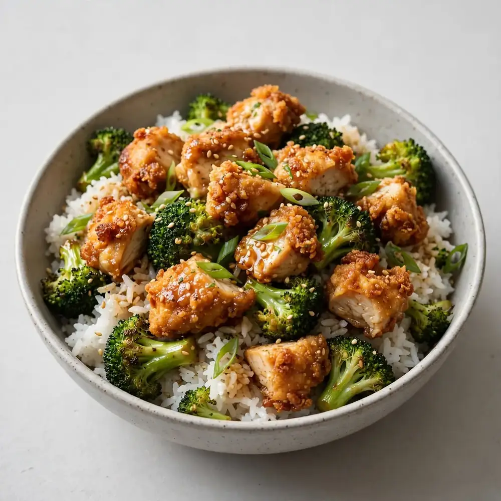 Crispy Chicken and Broccoli Rice Bowl