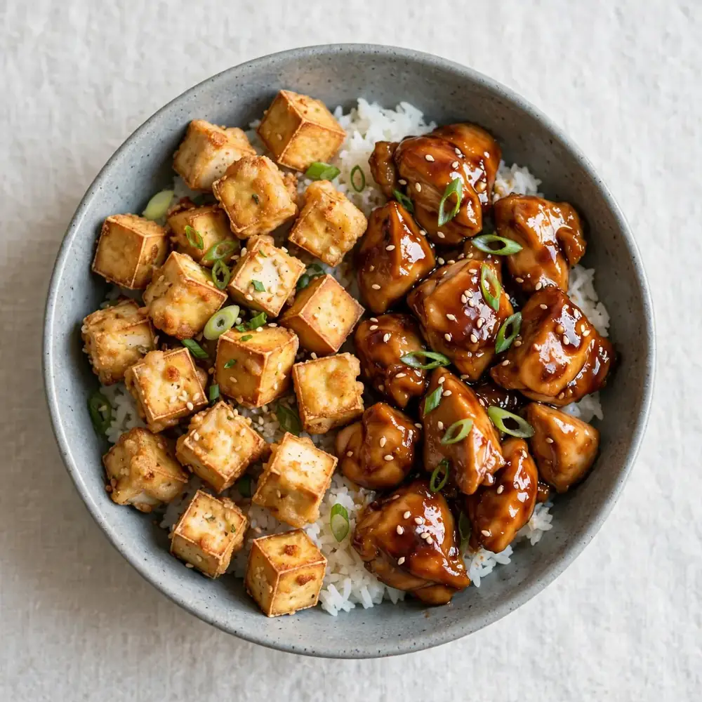 Crispy Tofu & Teriyaki Chicken Duo Bowl