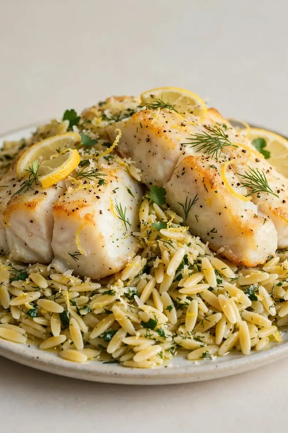 High-Protein Baked Cod with Lemon Orzo