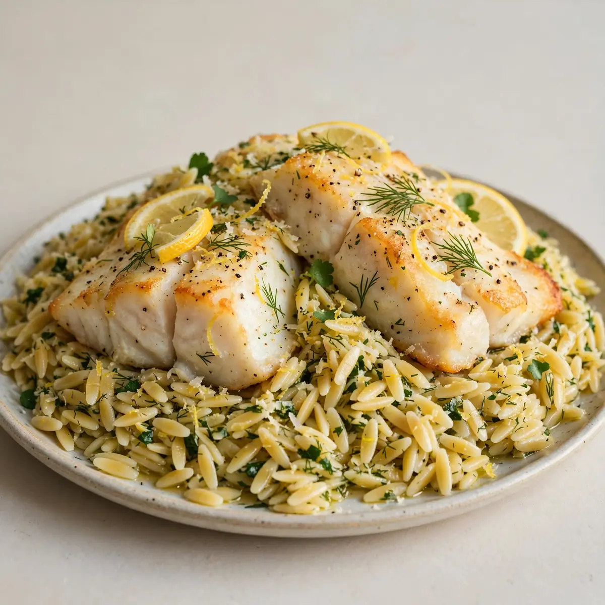 High-Protein Baked Cod With Lemon Orzo