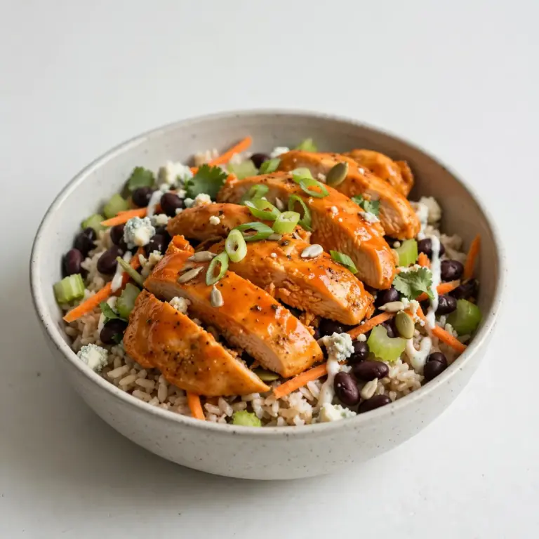 High-Protein Buffalo Chicken Rice Bowl