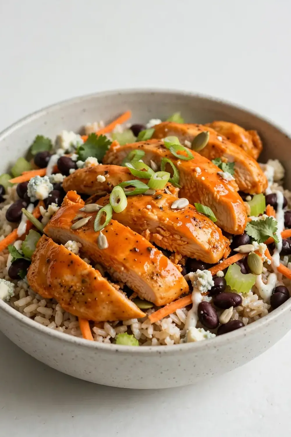 High-Protein Buffalo Chicken Rice Bowl