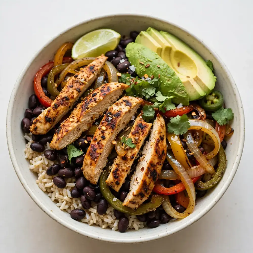 High-Protein Chicken Fajita Bowl with Black Beans and Avocado