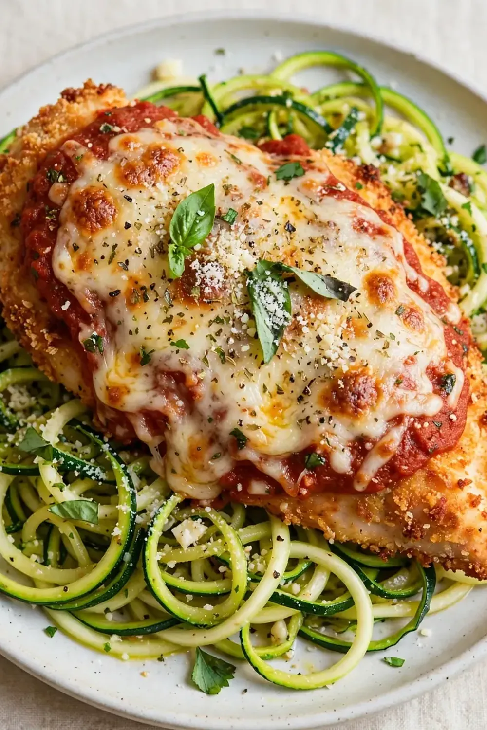 High-Protein Chicken Parmesan with Zucchini Noodles