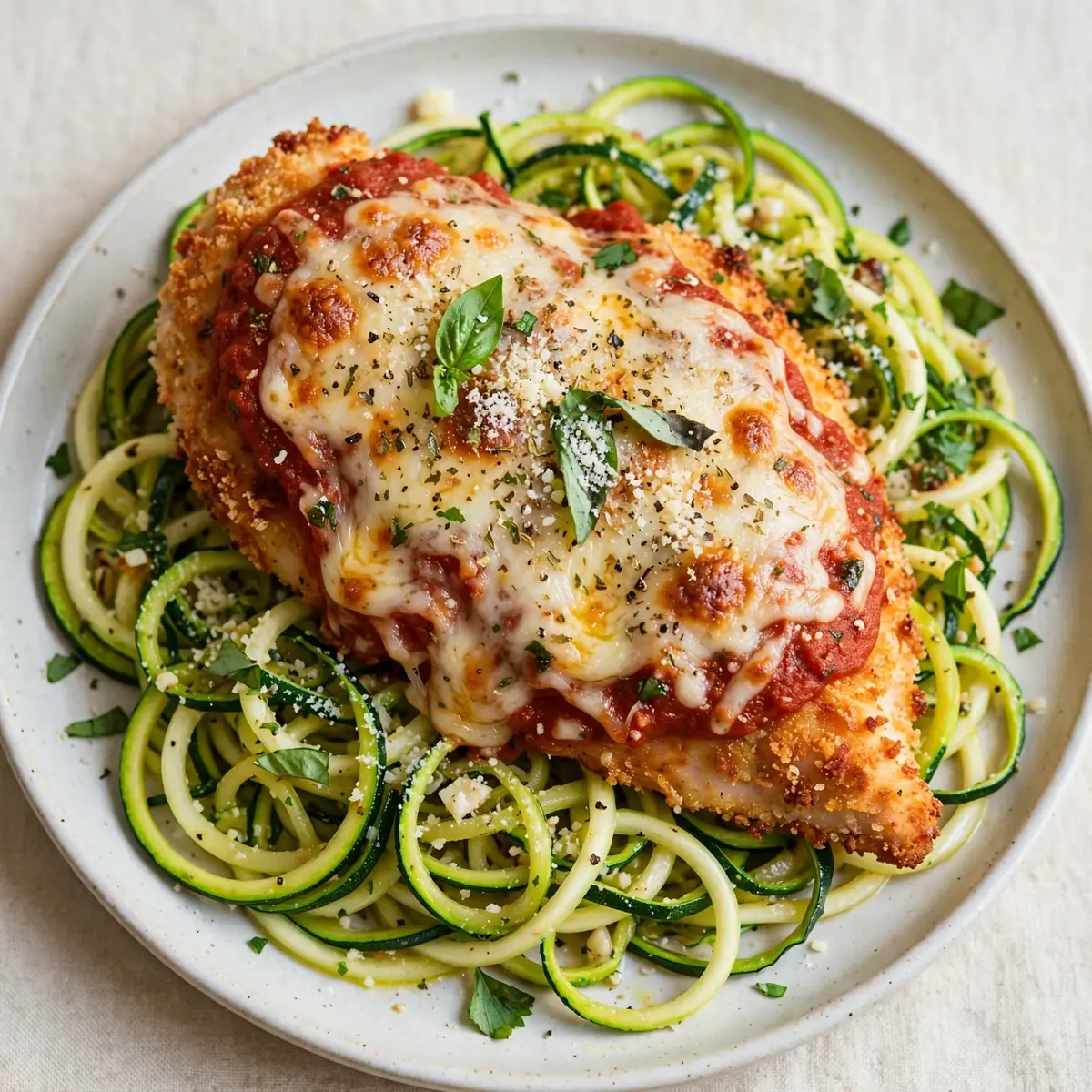 High-Protein Chicken Parmesan With Zucchini Noodles
