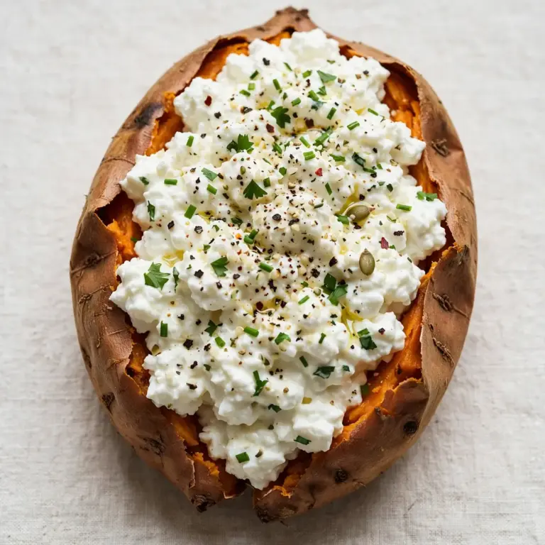 High-Protein Cottage Cheese Stuffed Sweet Potato