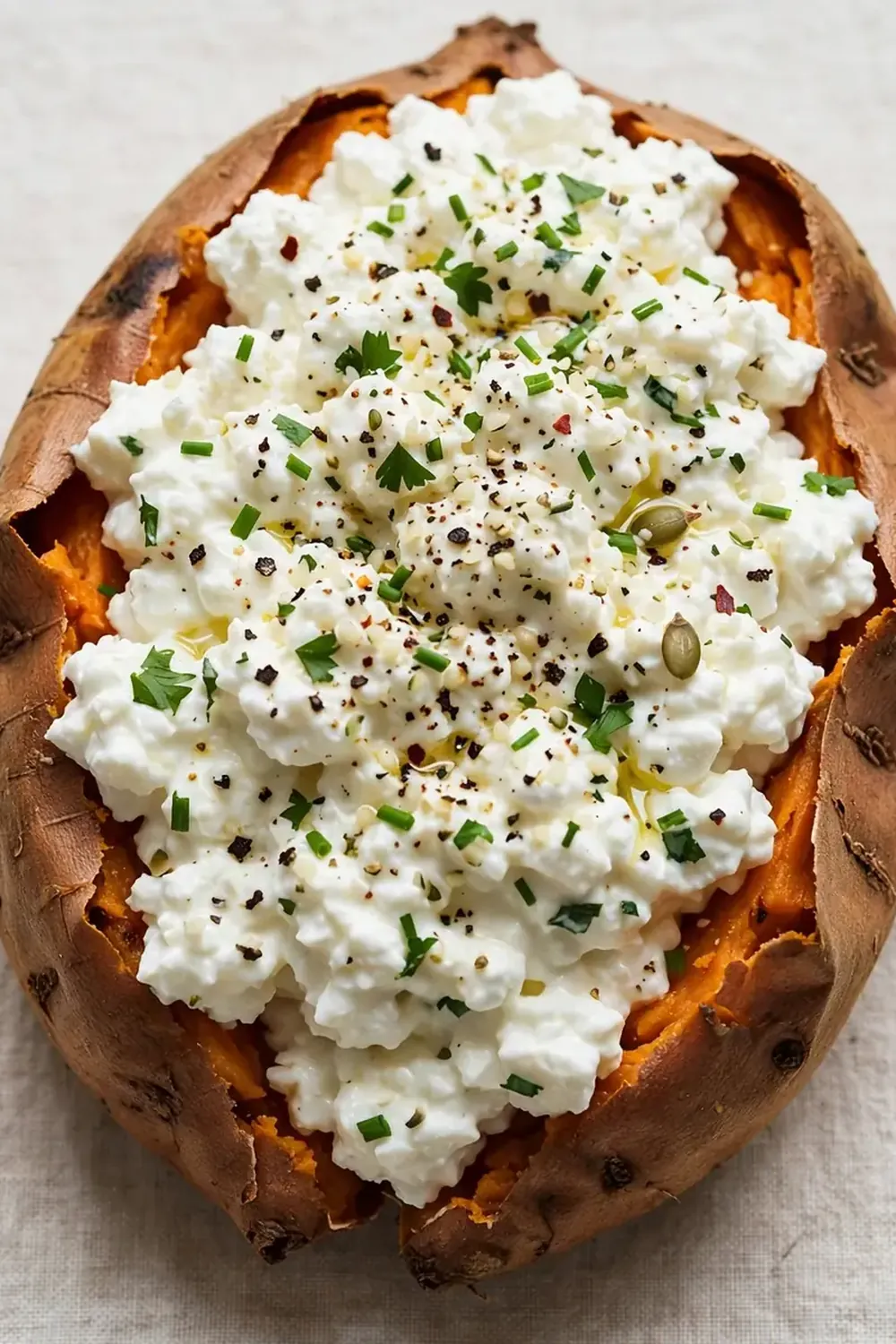 High-Protein Cottage Cheese Stuffed Sweet Potato