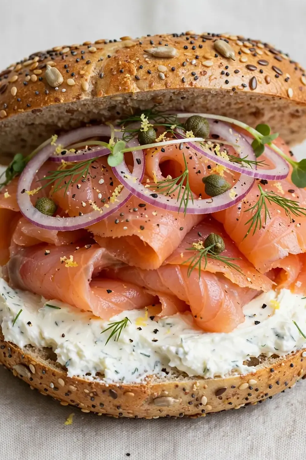 High-Protein Smoked Salmon and Cream Cheese Bagel