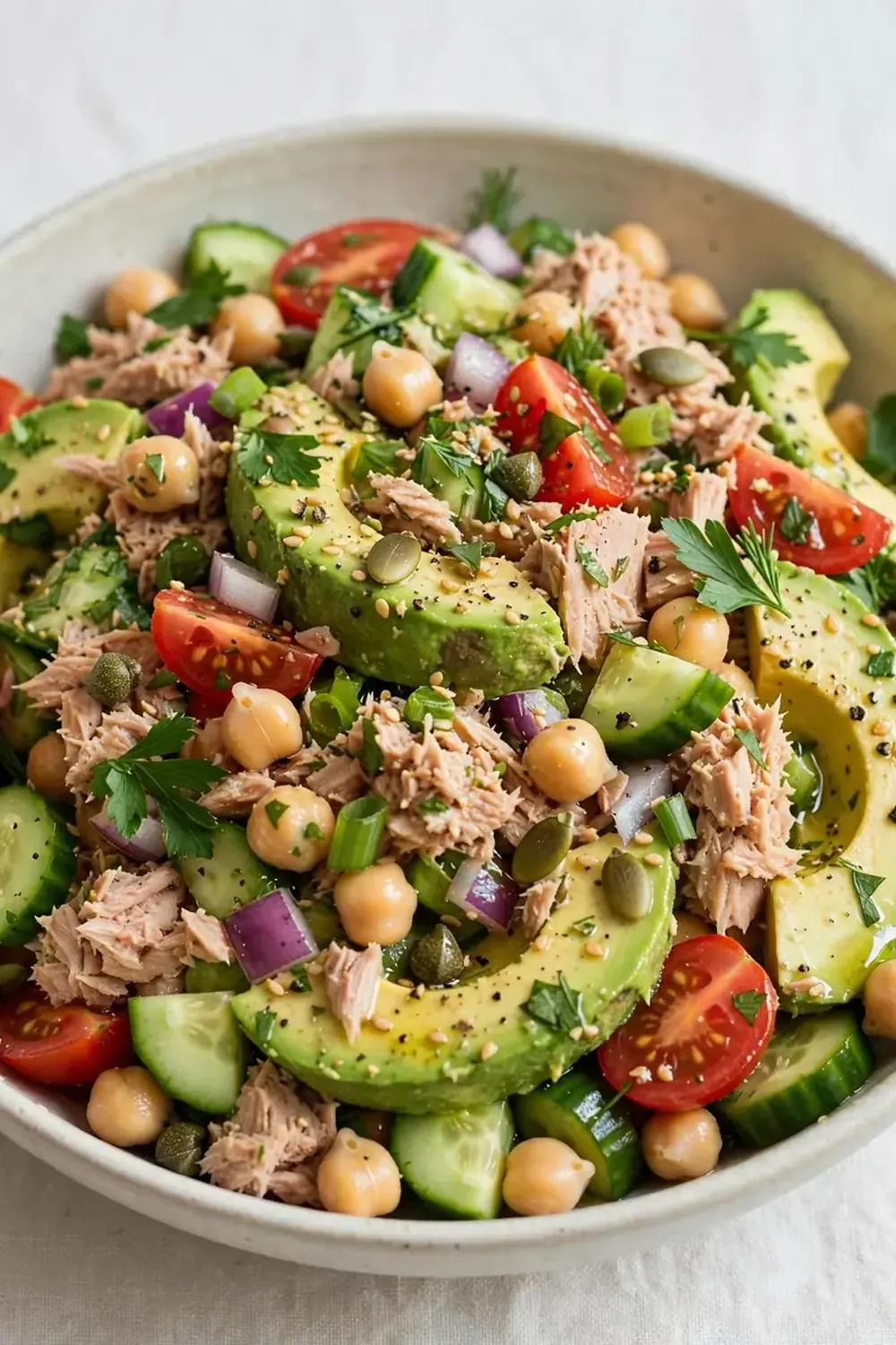 high protein tuna avocado salad