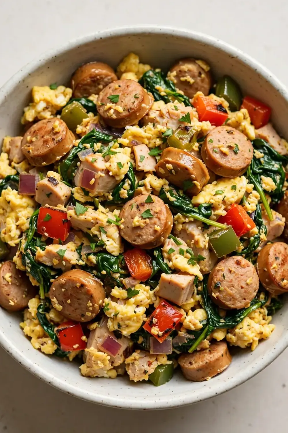 High-Protein Veggie and Turkey Sausage Scramble