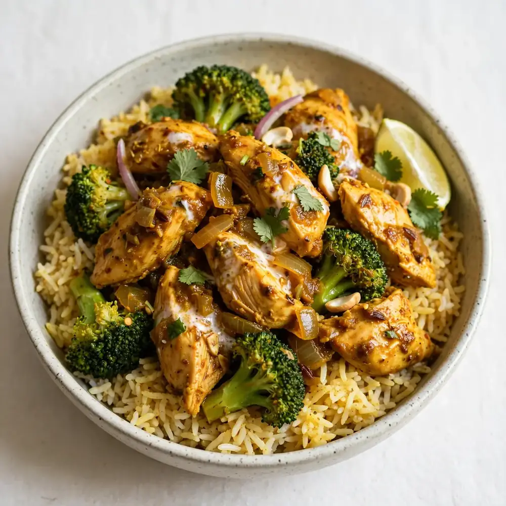 Indian-Style Chicken and Broccoli Rice Bowl