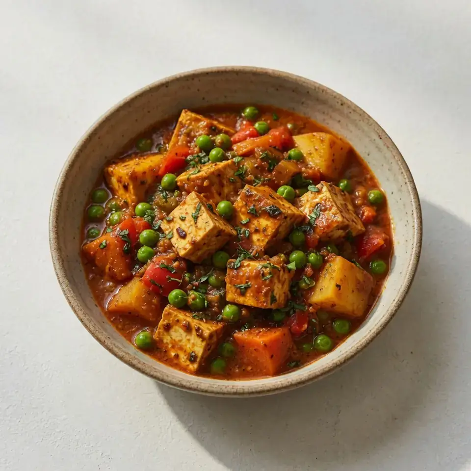 Indian-Style Tofu and Vegetable Mattar Paneer Bowl