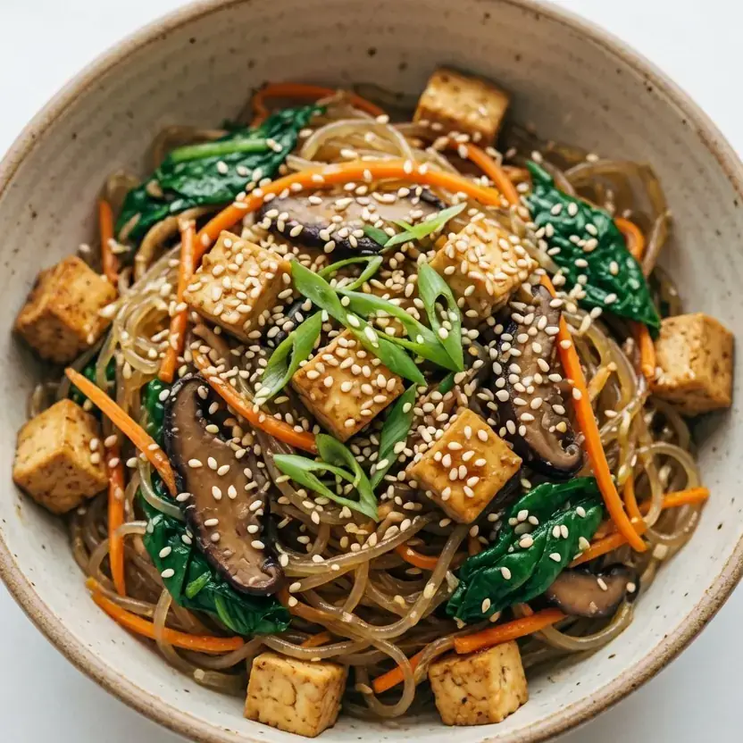 Korean-Style Tofu and Vegetable Japchae Bowl