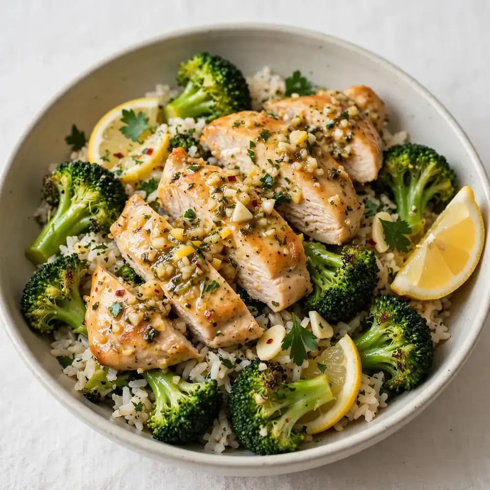 Lemon Garlic Chicken and Broccoli Rice Bowl