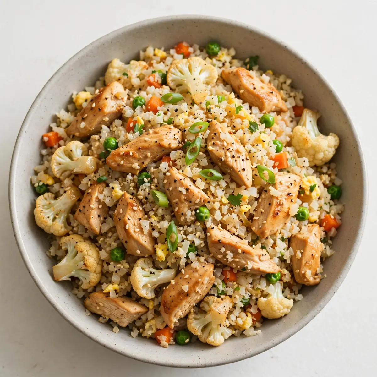 Low-Calorie High-Protein Cauliflower Fried Rice With Chicken