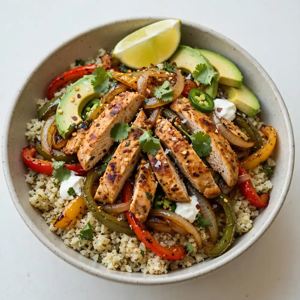 Low-Carb Chicken Fajita Cauliflower Rice Bowl
