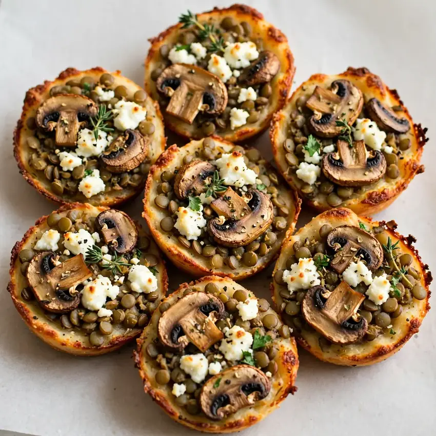 Mushroom, Lentil, and Feta Protein Pizza Bites