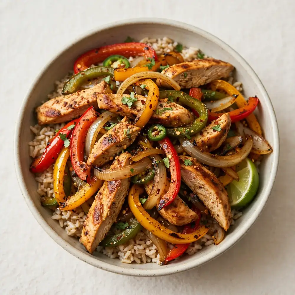One-Pan Chicken Fajita Bowl with Brown Rice