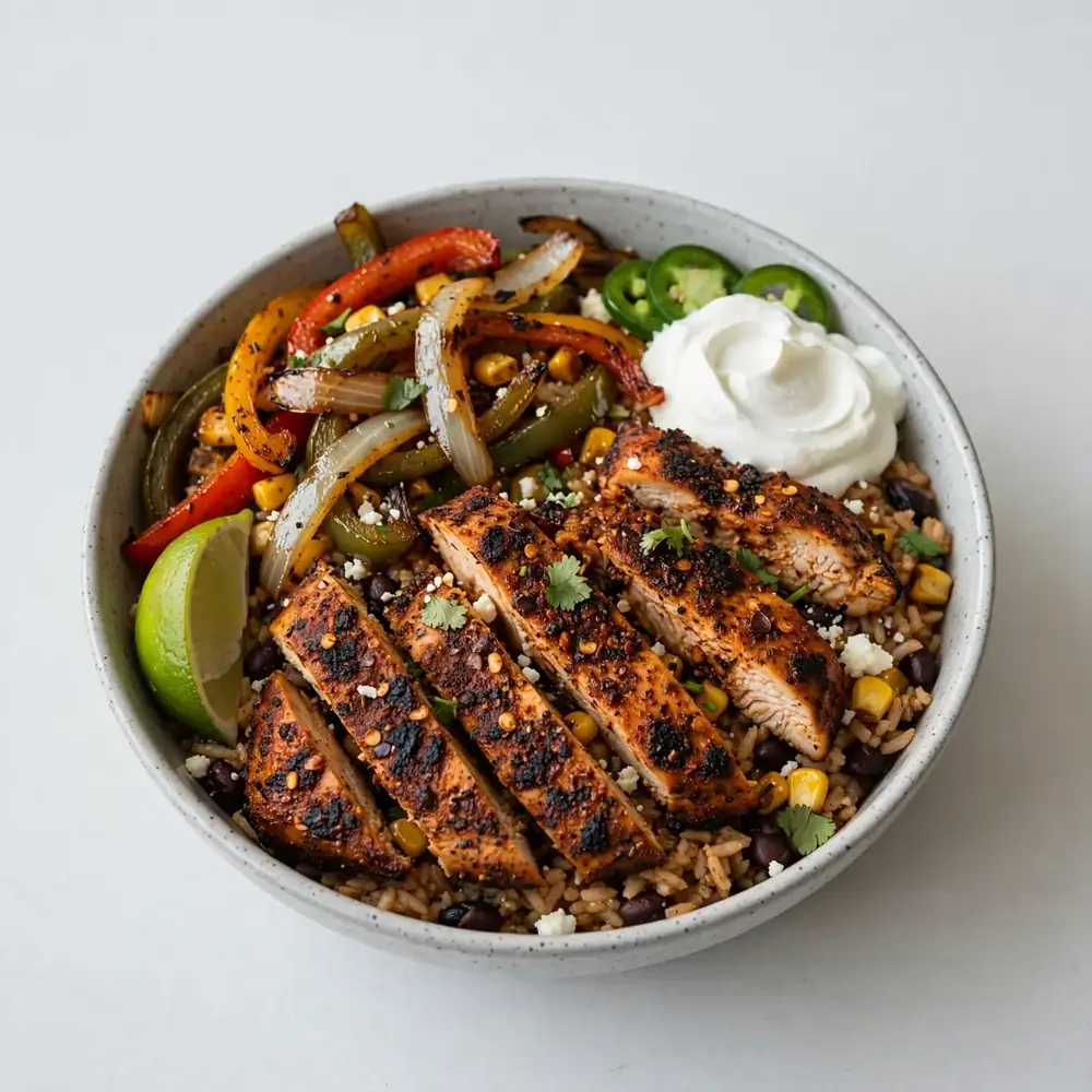 Spicy Chipotle Chicken Fajita Bowl with Sour Cream