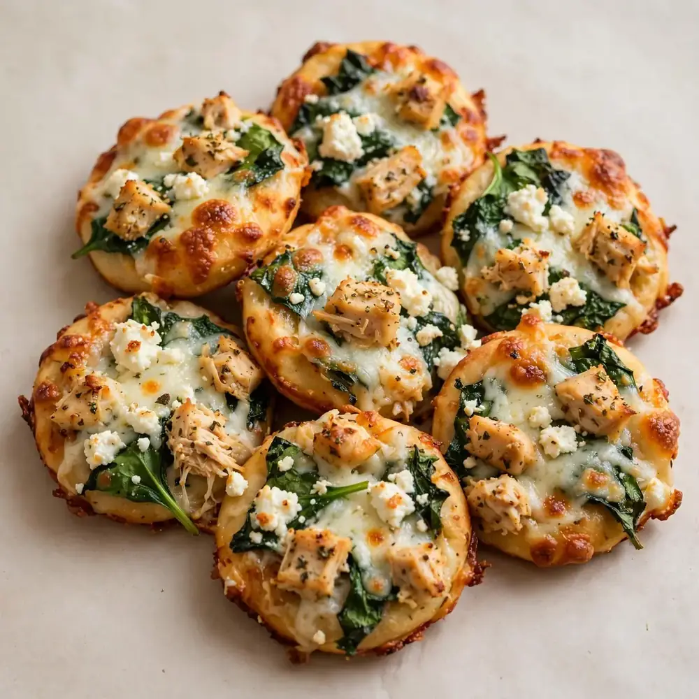 Spinach, Feta, and Chicken Protein Pizza Bites