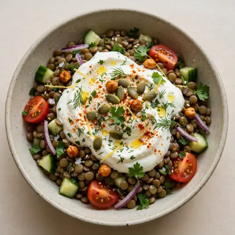 Vegetarian High-Protein Greek Yogurt Lentil Bowl